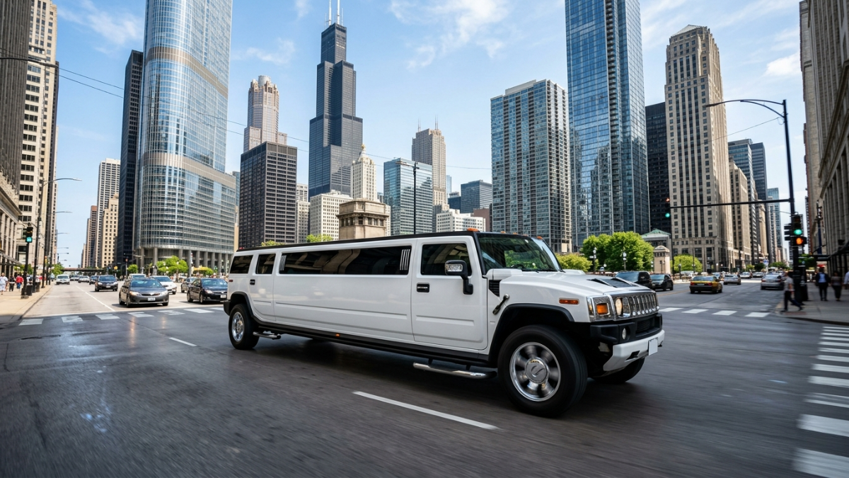 Stretch Hummer limo on Chicago street