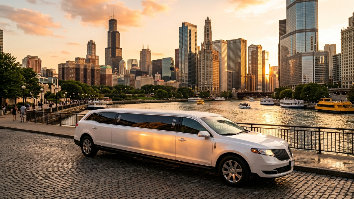 Lincoln MKT stretch limo at sunset