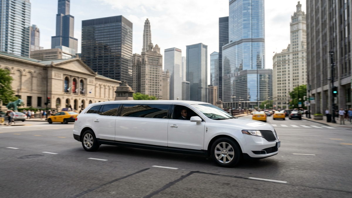 Lincoln MKT stretch limo on Chicago street