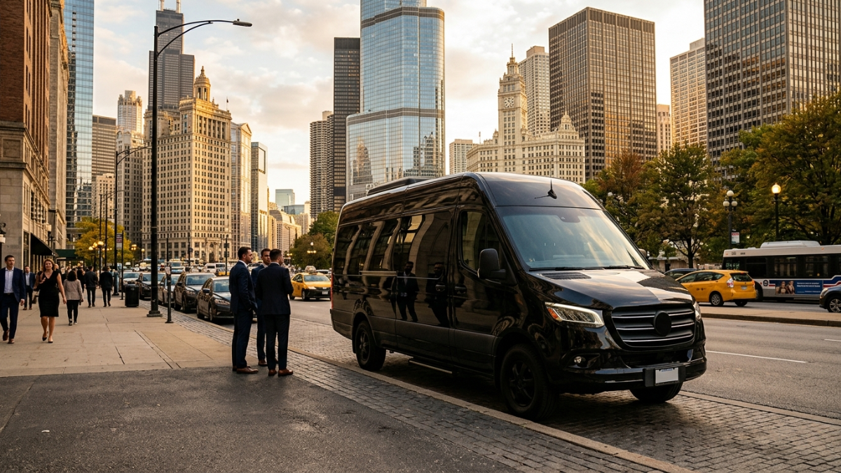 Mercedes Sprinter van with chauffeurs