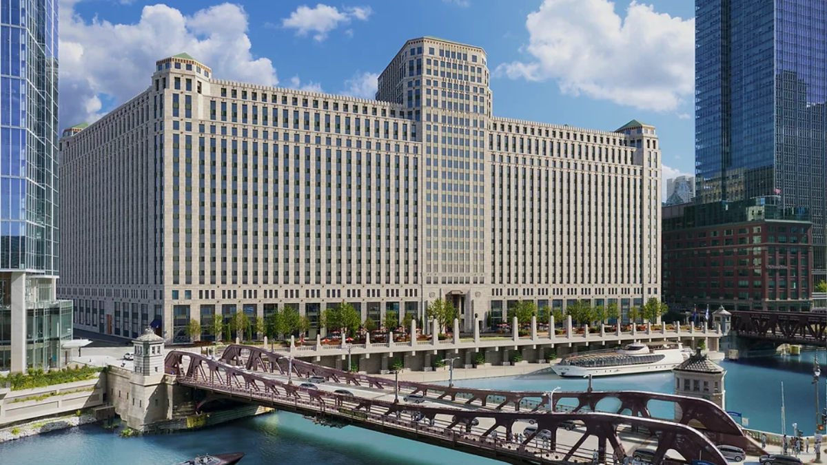 The Merchandise Mart on the Chicago River in River North