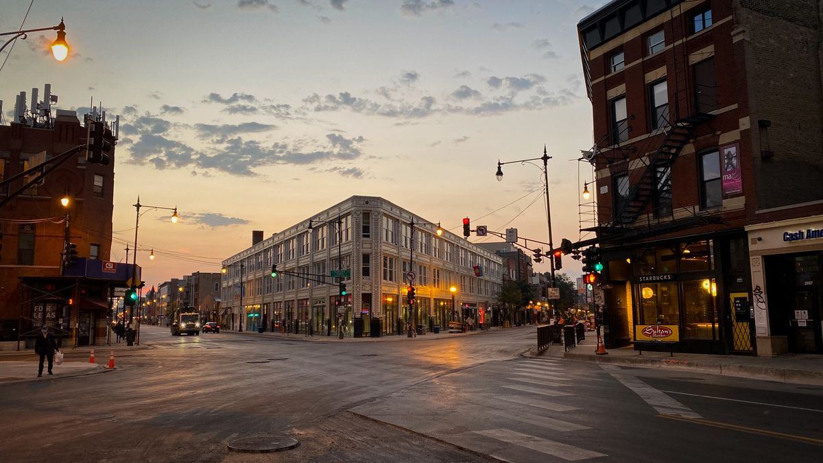 The Six Corners and Flat Iron Arts Building in Wicker Park