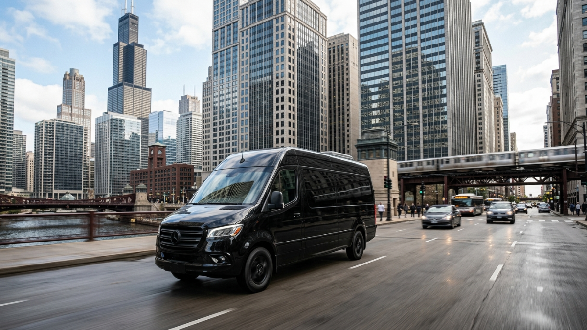 Mercedes Sprinter van limo corporate group travel O'Hare Chicago