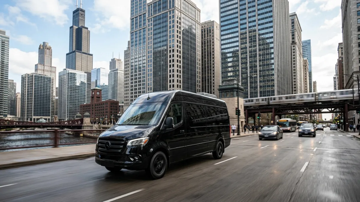Mercedes Sprinter van limo corporate group travel O'Hare Chicago